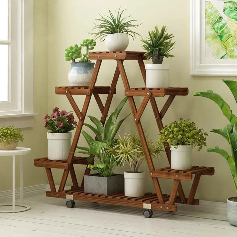 6-Potted Triangular Plant Shelf With Wheels