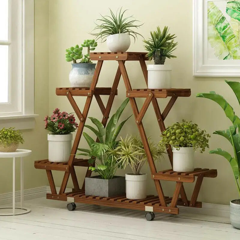 6-Potted Triangular Plant Shelf With Wheels