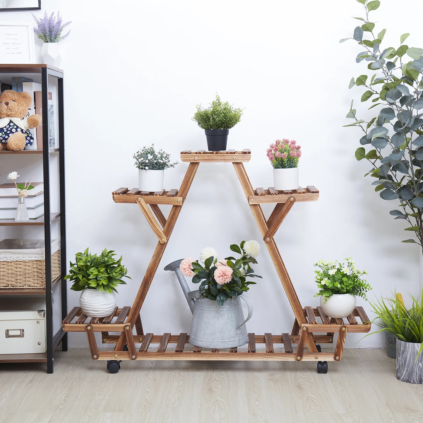 6-Potted Triangular Plant Shelf With Wheels