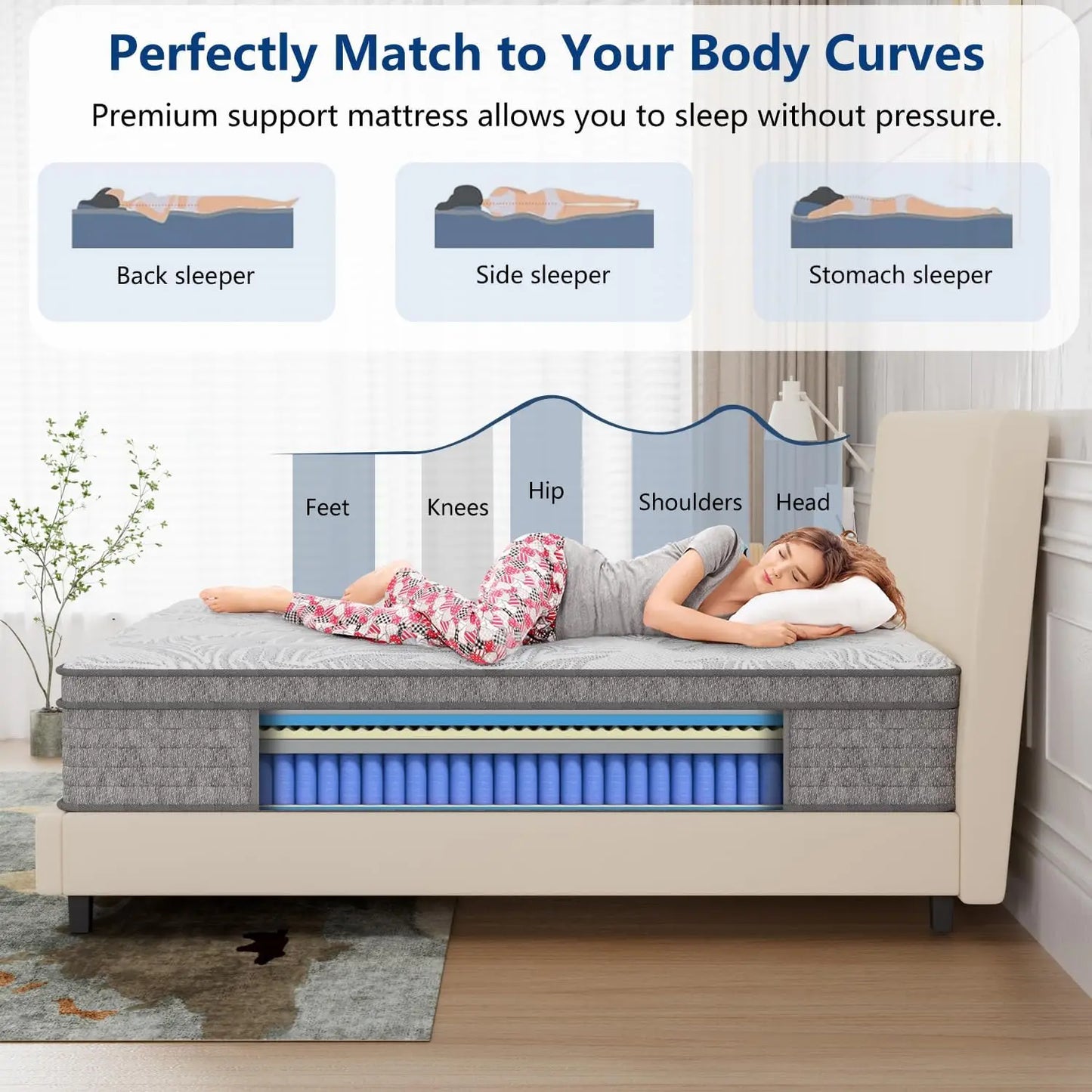 Plush Hybrid Mattress, Supportive Comfort, Restful Sleep