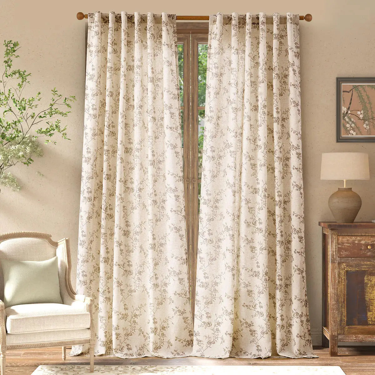 JINCHAN 2 Flower Patterned Drapes