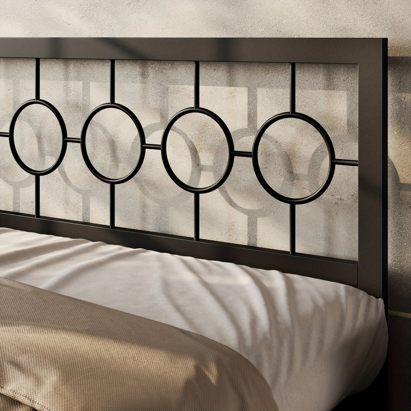 Metal Bed Frame With Vintage Circular Design