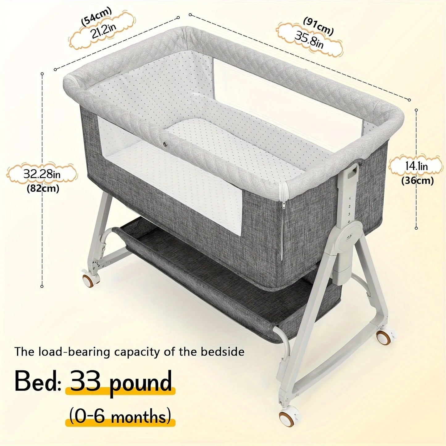 3-in-1 Bassinet Bedside Sleeper With Wheels