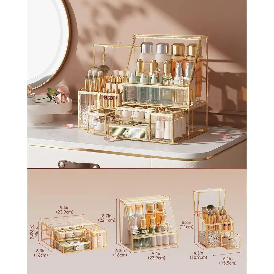 Makeup Organizer with Gold Frame