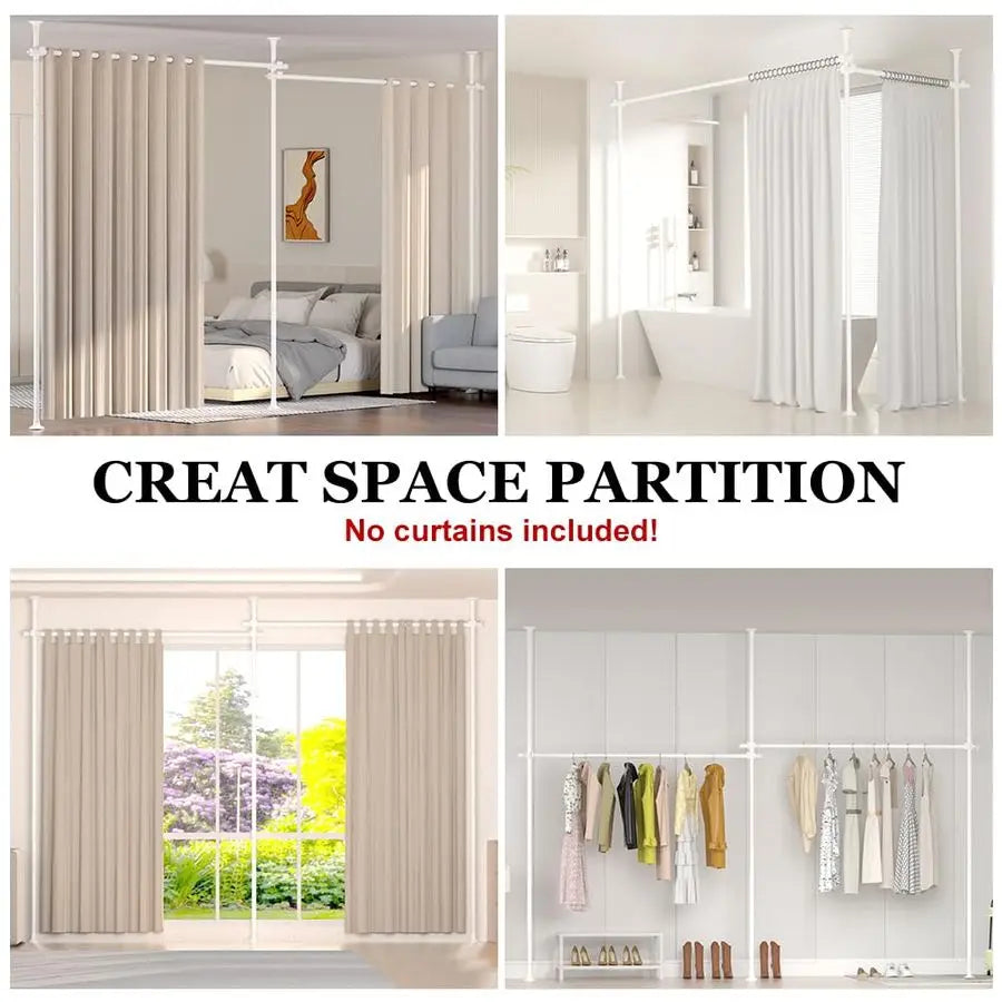 Non-Damaging Adjustable Room Divider Curtain Rod