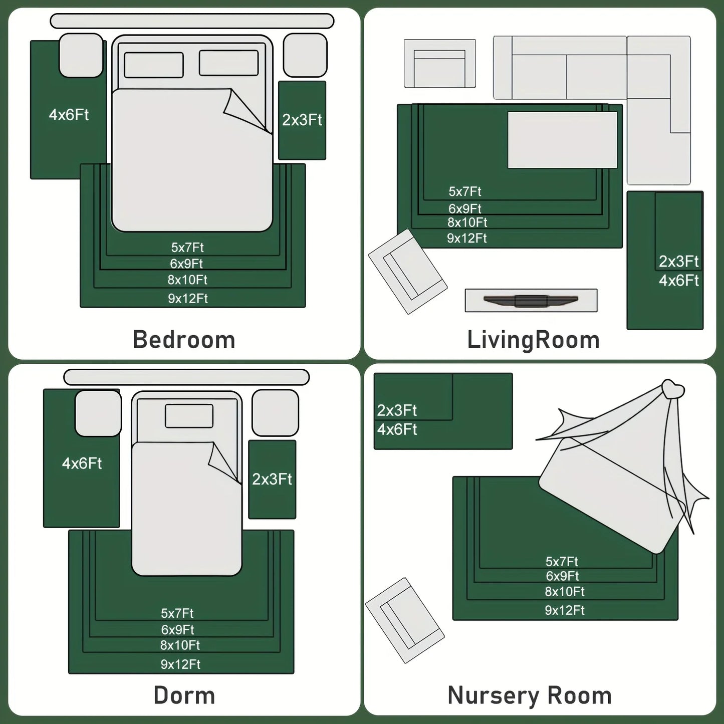 Luxury Plush Dark Green Soft Shaggy Rug