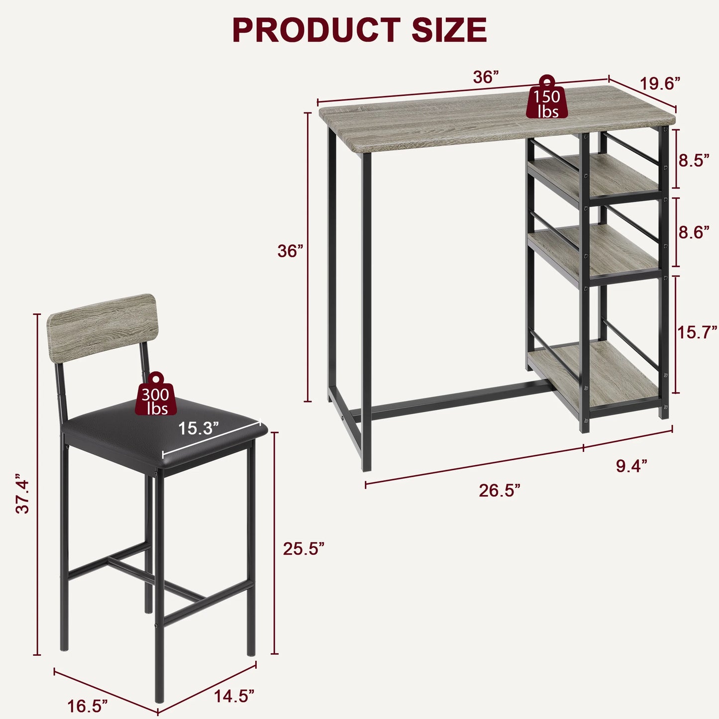 Dining Table Set for 2 With Shelves