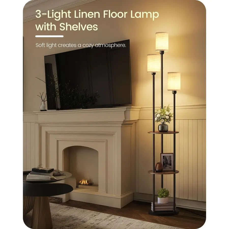 Modern Floor Lamp With 3 Linen Shades and Foot Switch