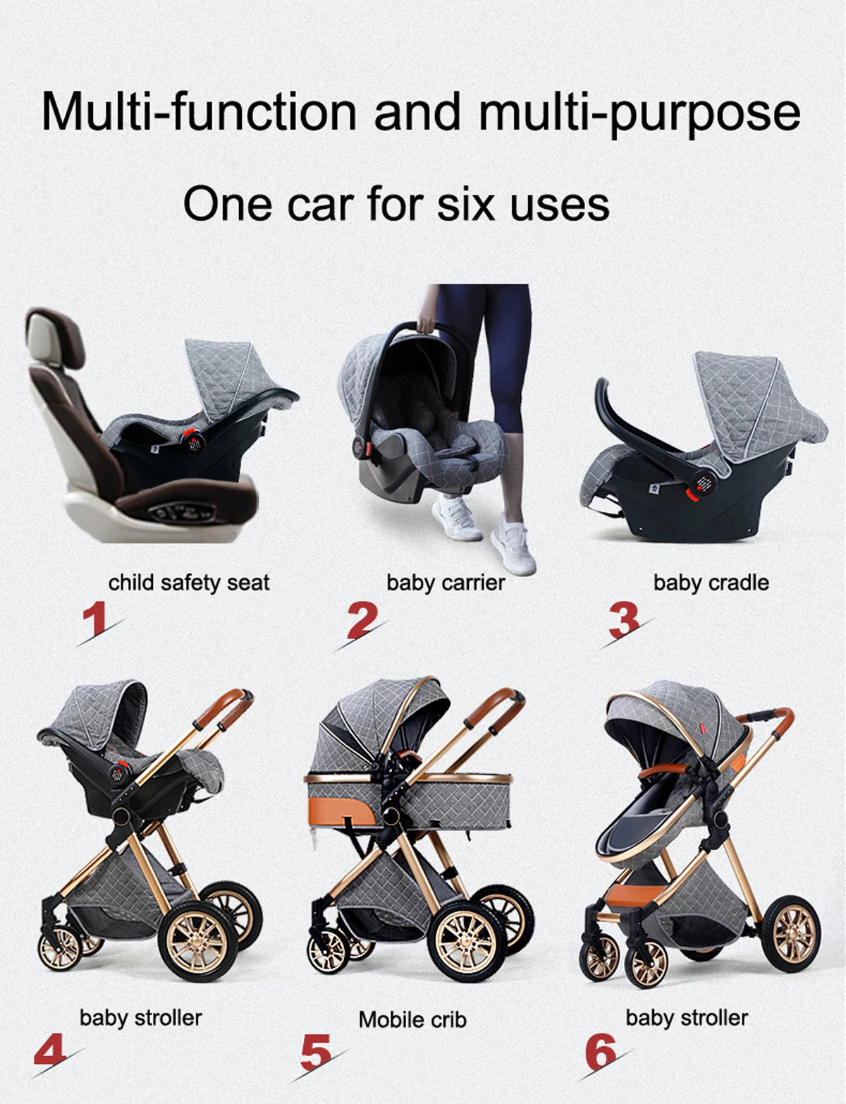 Luxury Portable 3-in-1Baby Stroller