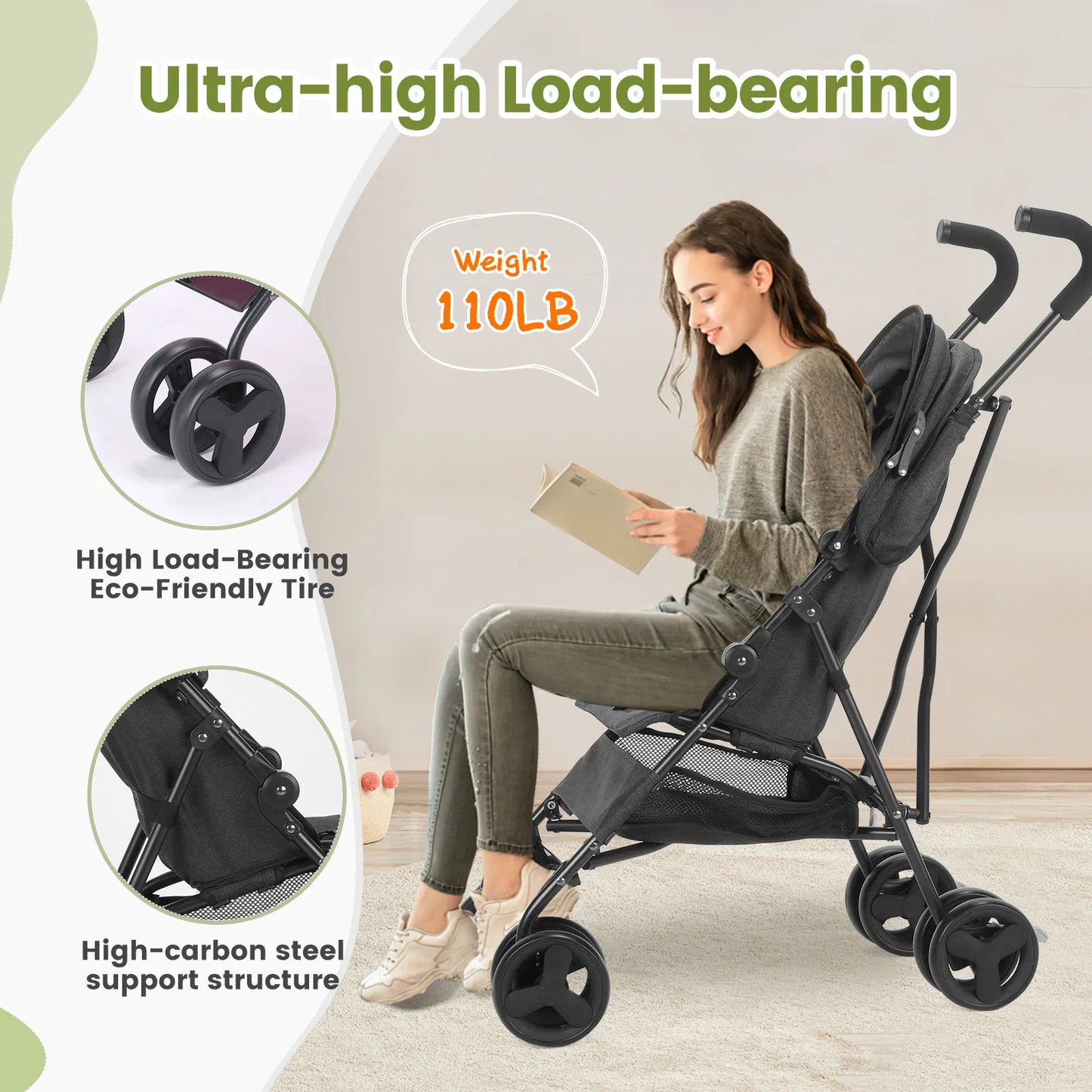 Compact Lightweight Four-wheeled Pocket Stroller