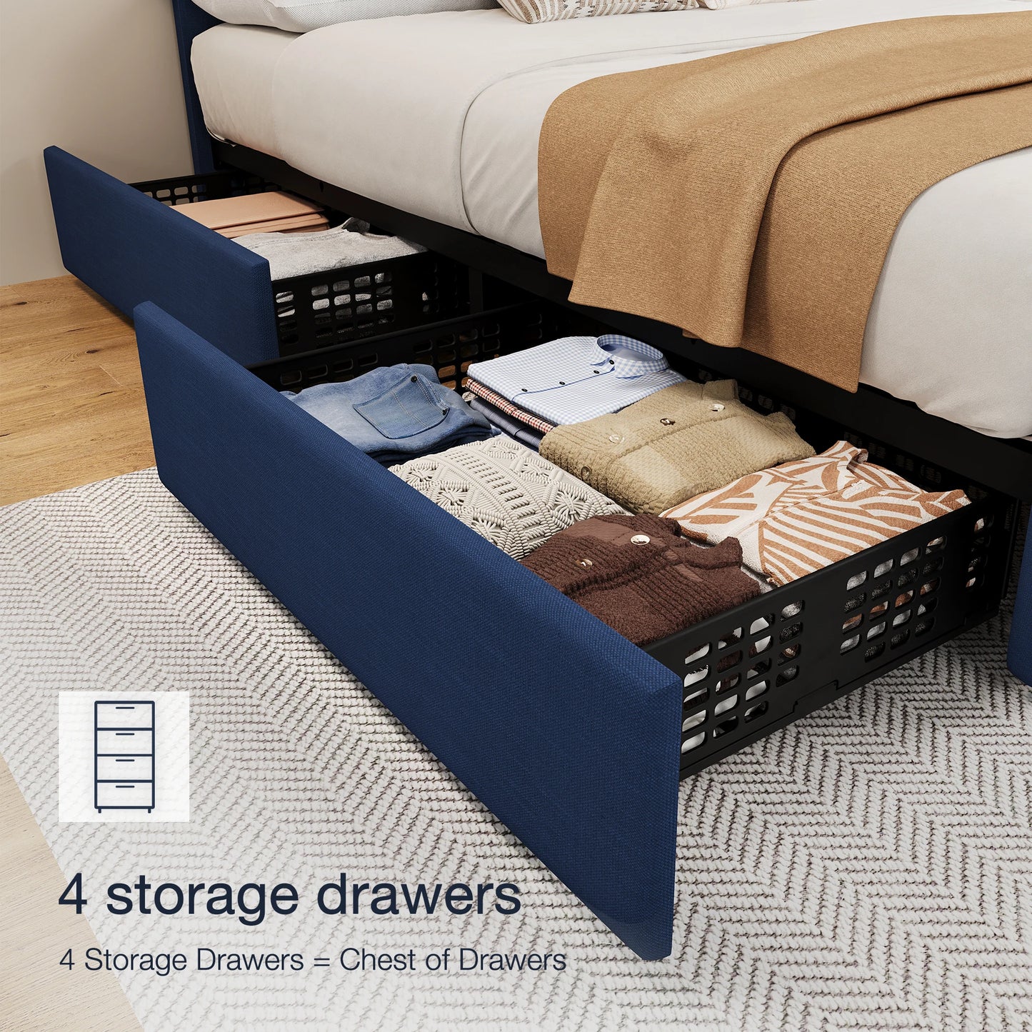Queen Upholstered Bed Frame With Height Adjustable Headboard