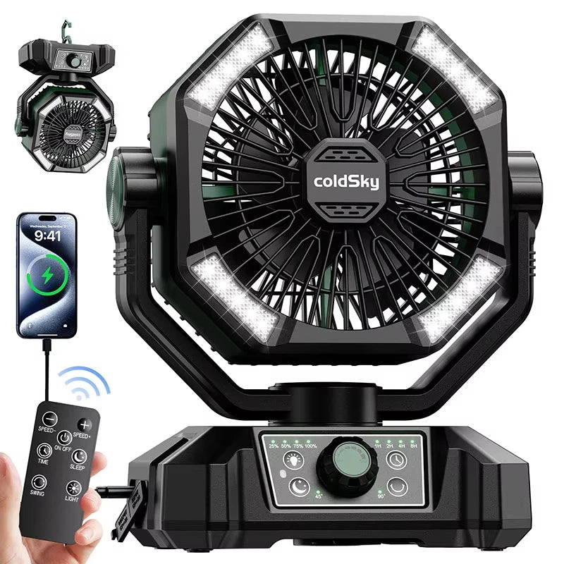 Portable ColdSky Fan With 4 LED Lantern Battery