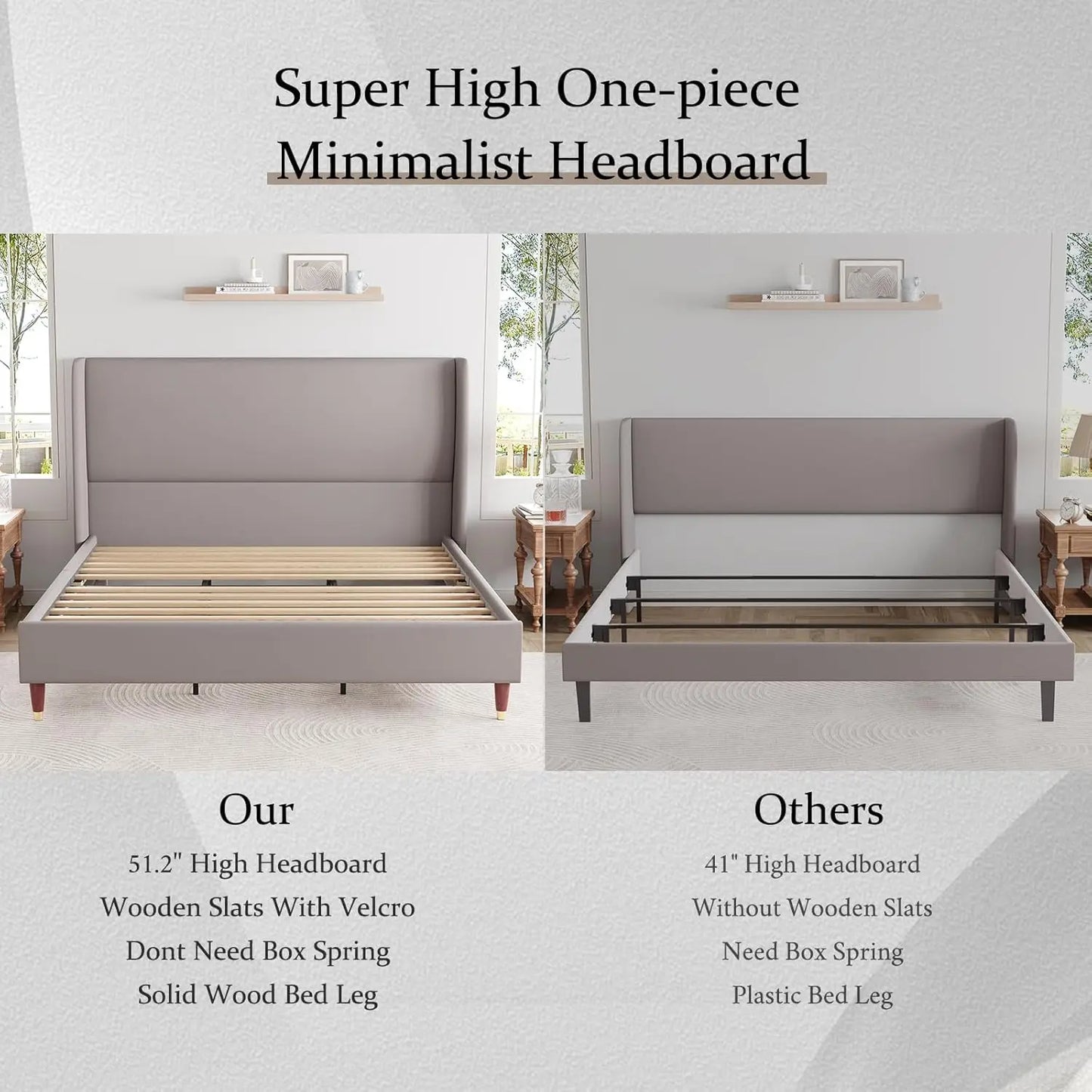 Upholstered Platform Bed, Wingback Headboard, No Box spring Needed