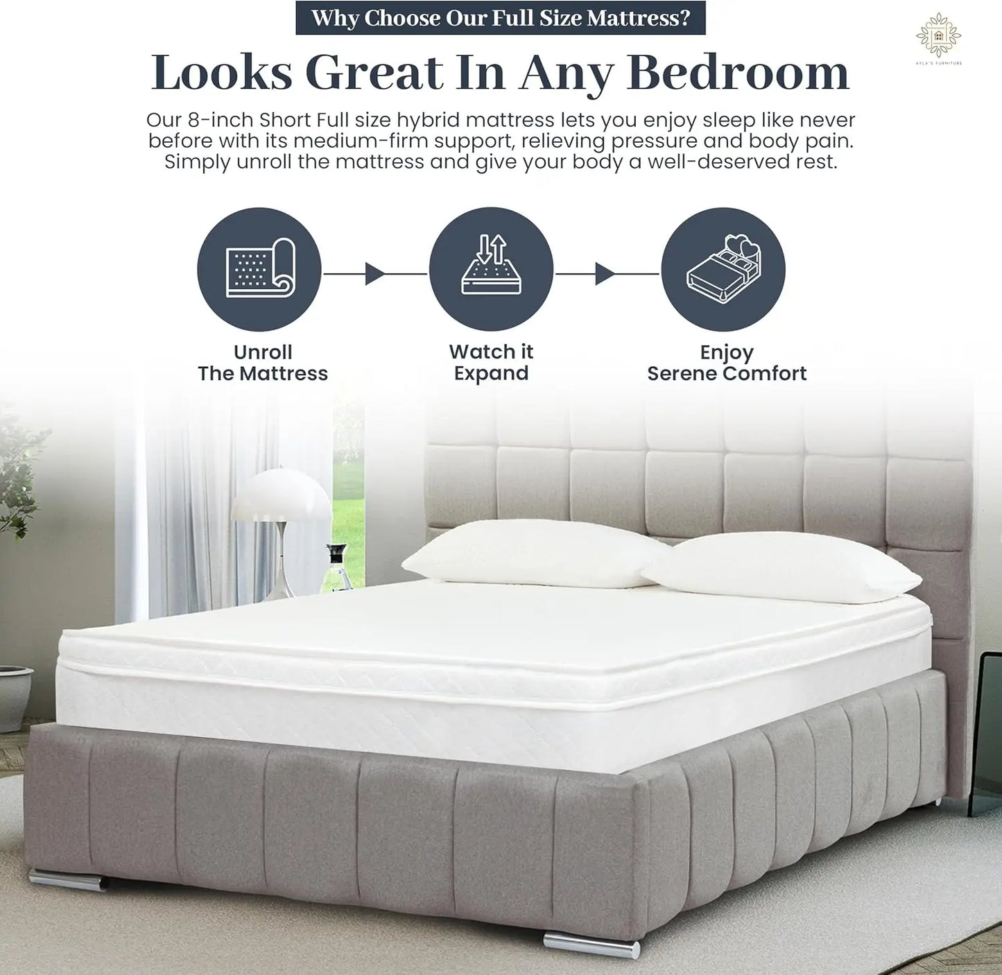 8 Inch Hybrid Full Size Mattress - Eco-Friendly