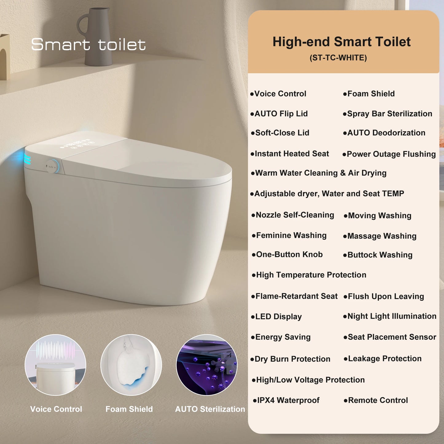 Smart Bidet Toilet With Auto Flush Seat