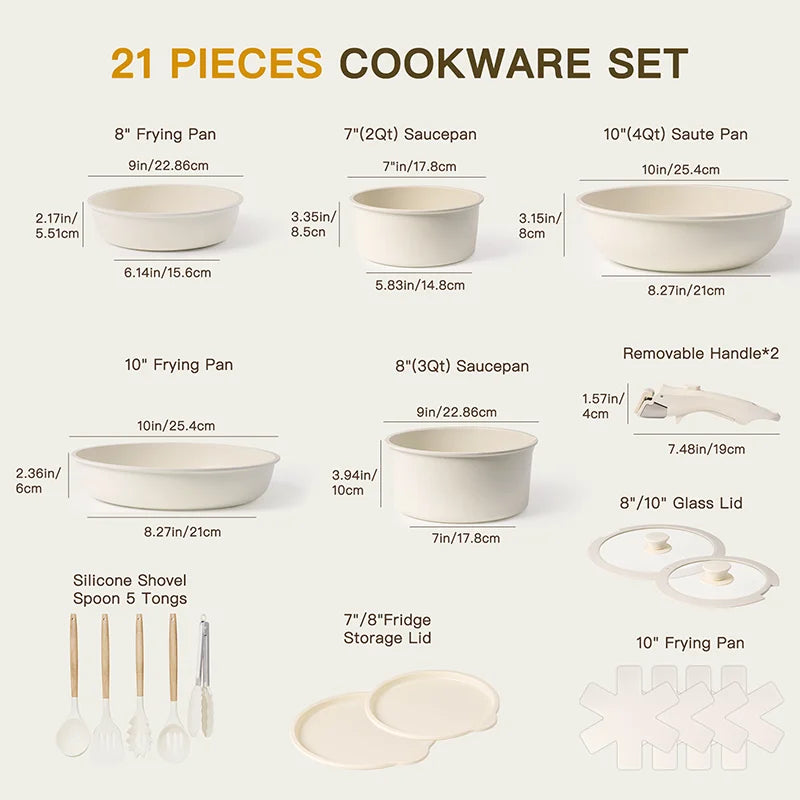Ceramic Cookware Set With Sensor Handles, Milky white