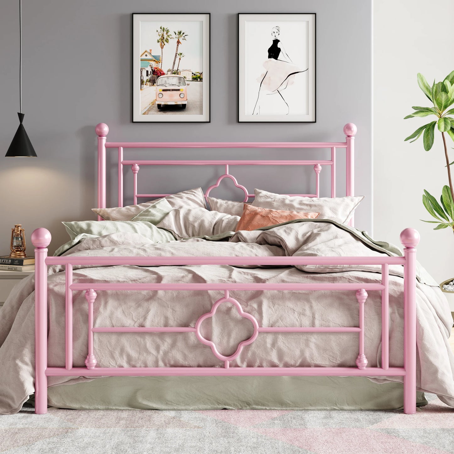 14-Inch Metal Platform Bed Frame with Vintage Victorian Design
