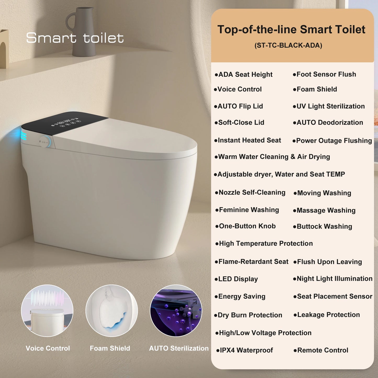 Smart Bidet Toilet With Auto Flush Seat