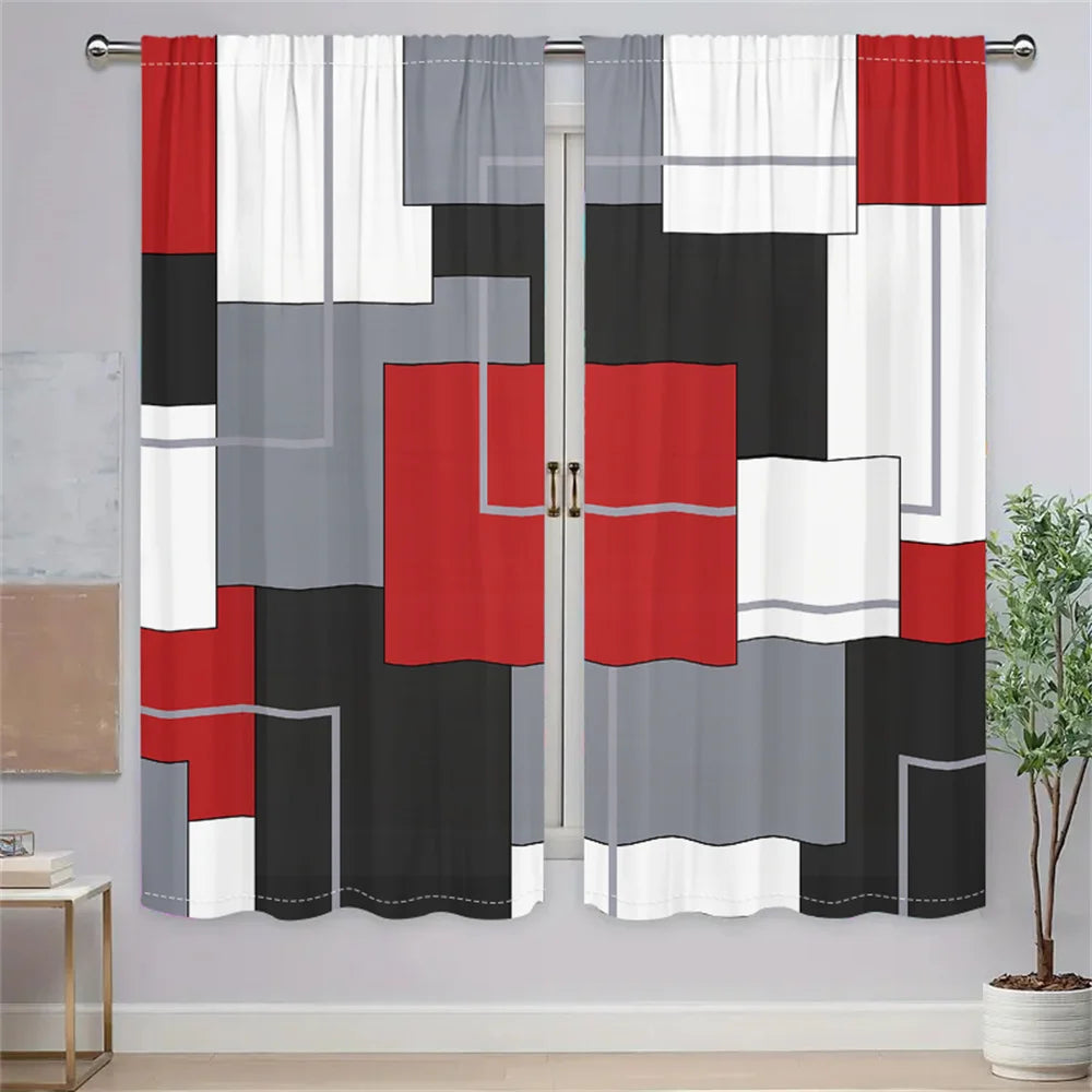 2Pcs Modern Geometric Abstract Art Style Curtain