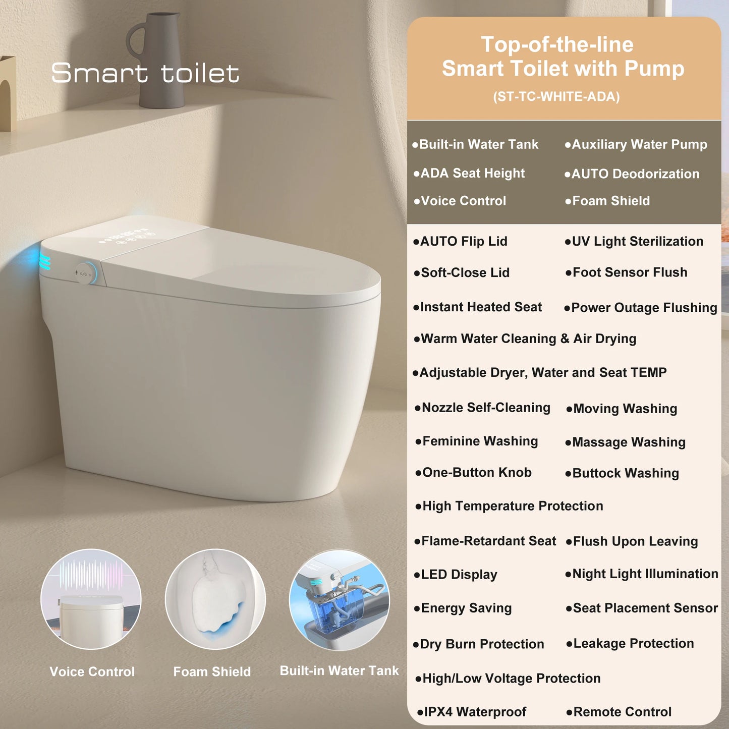 Smart Bidet Toilet With Auto Flush Seat