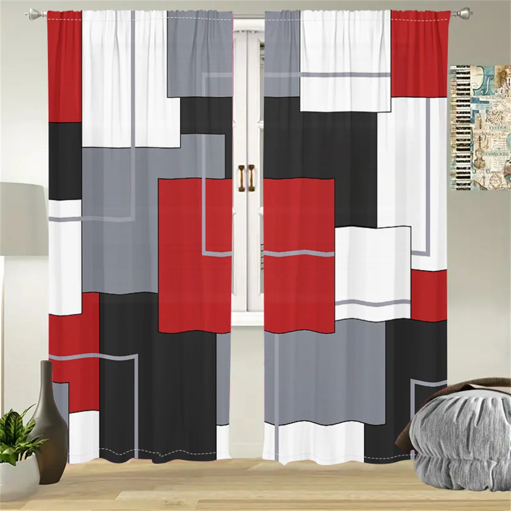 2Pcs Modern Geometric Abstract Art Style Curtain