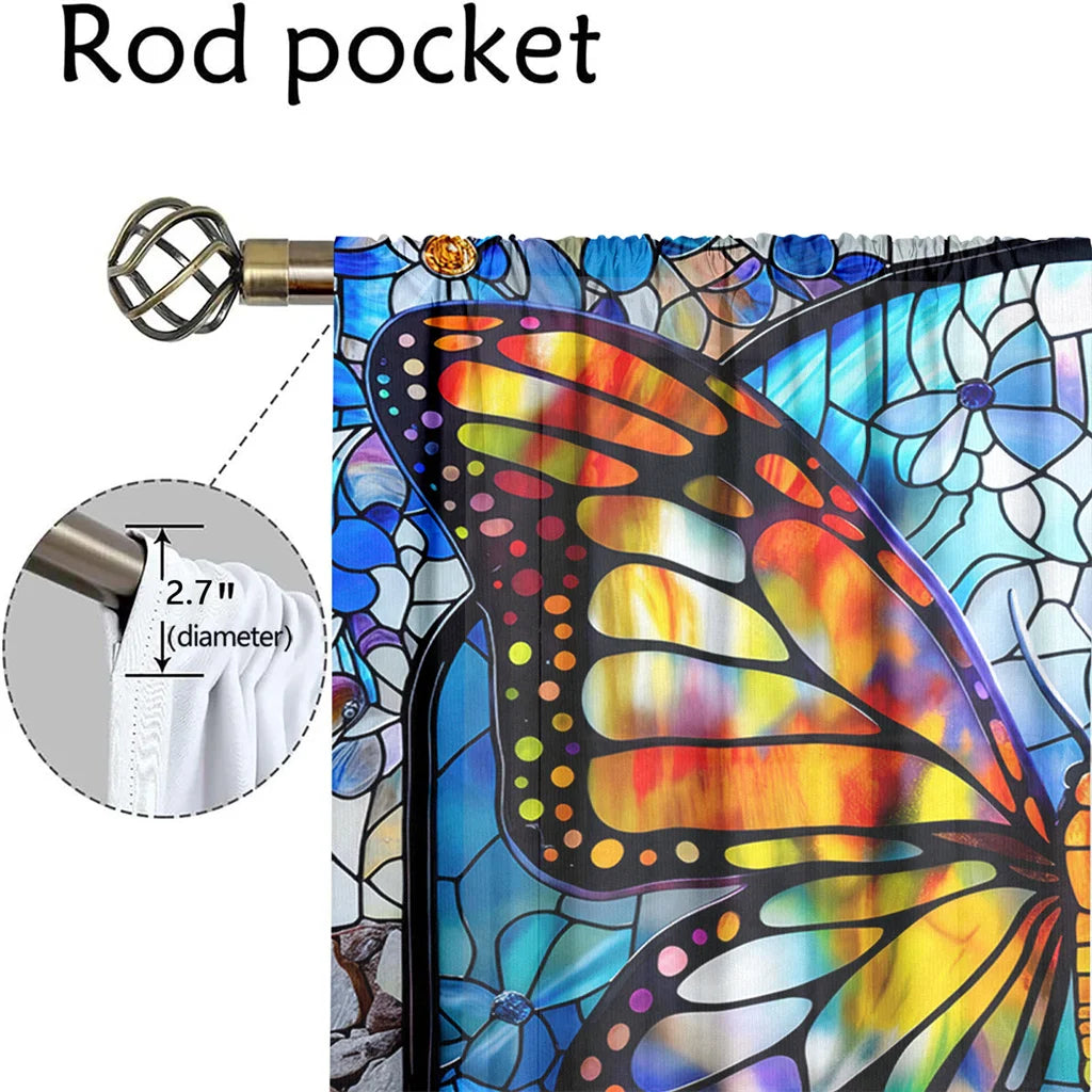 2Pcs Butterfly Painting Curtains 3D Colorful