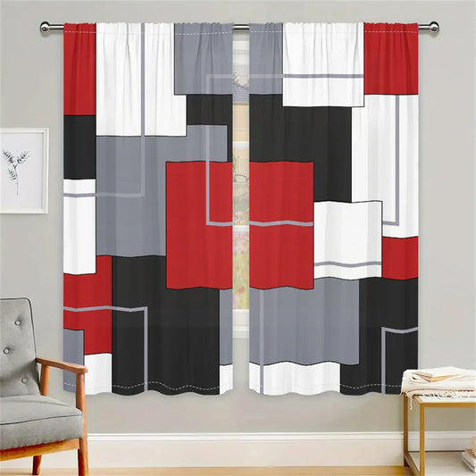 2Pcs Modern Geometric Abstract Art Style Curtain