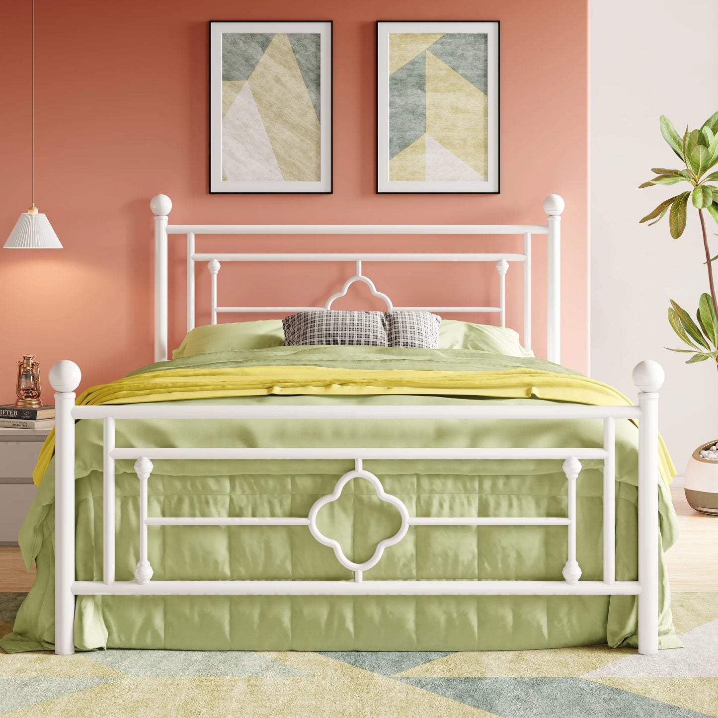 14-Inch Metal Platform Bed Frame with Vintage Victorian Design