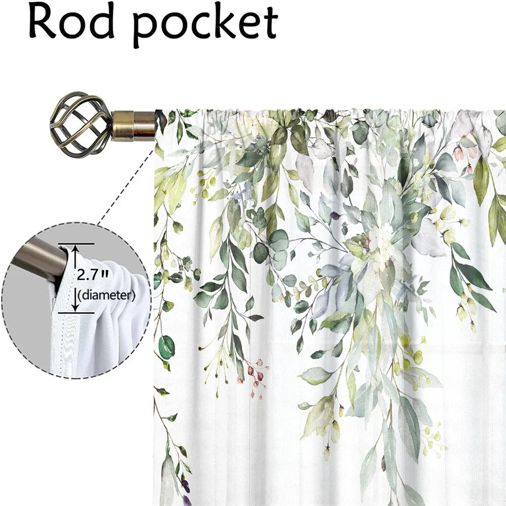 2Pcs Fresh Green Leaf Curtains