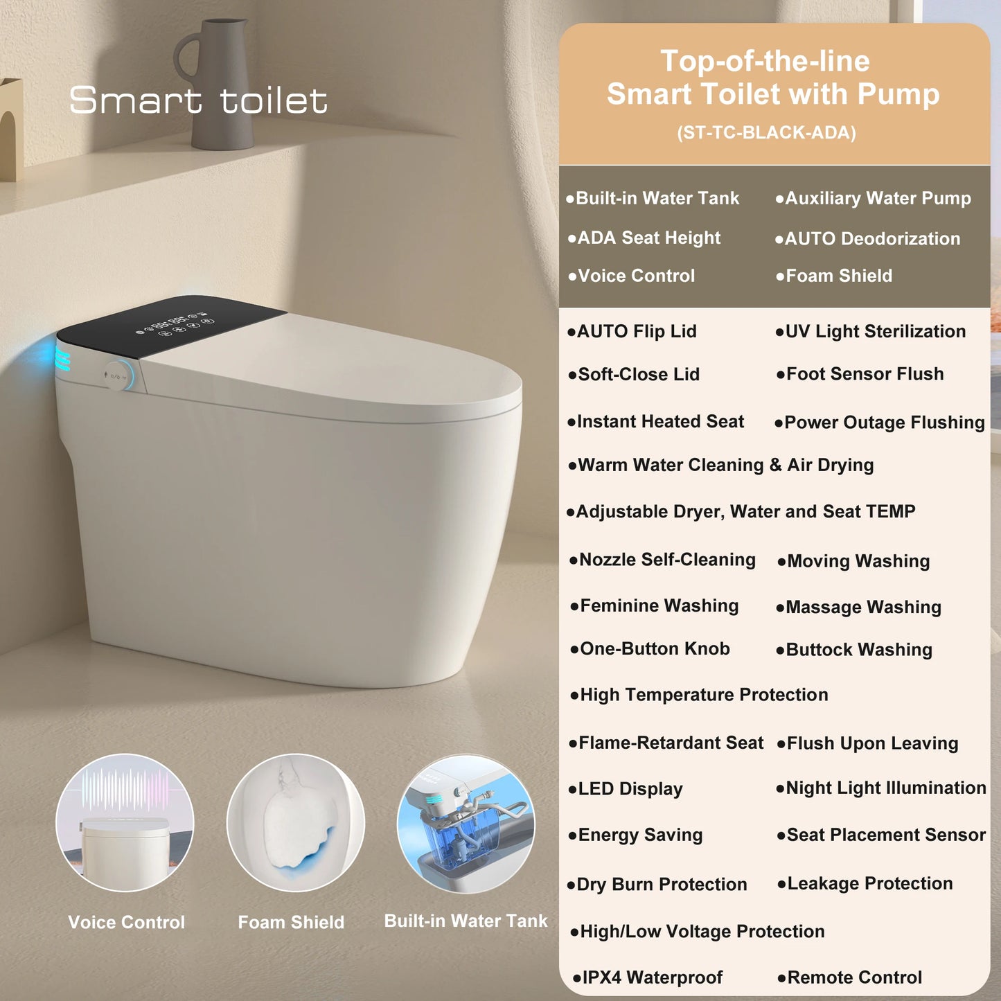 Smart Bidet Toilet With Auto Flush Seat