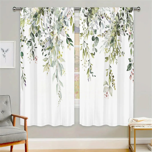 2Pcs Fresh Green Leaf Curtains
