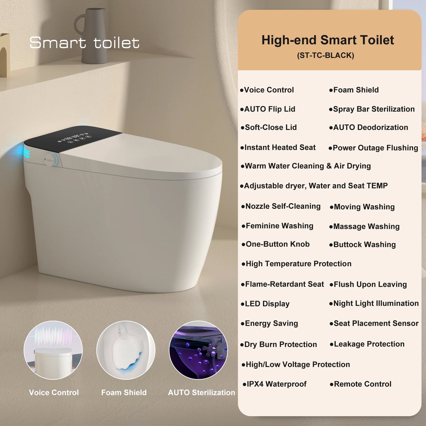 Smart Bidet Toilet With Auto Flush Seat