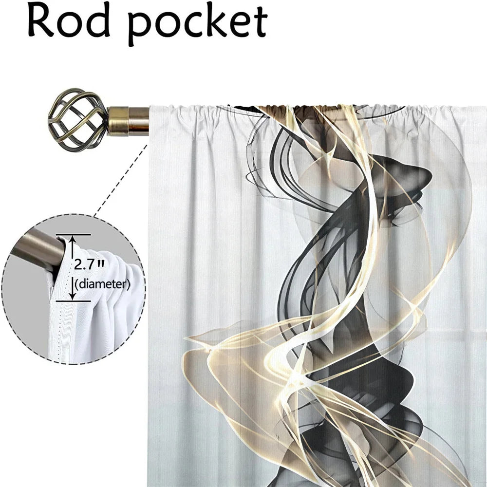 2 Pcs Abstract Art Curtains Black and Gold