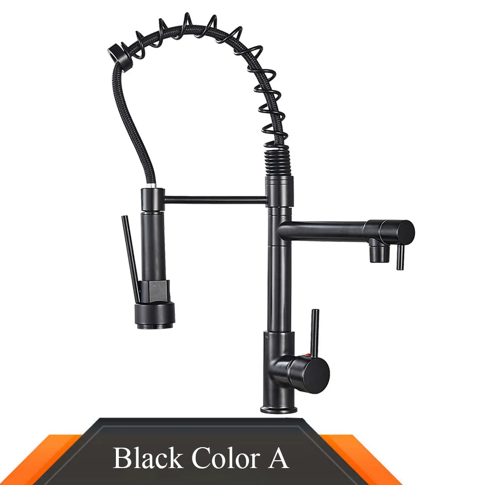 Black Spring Pull Down Kitchen Sink Faucet