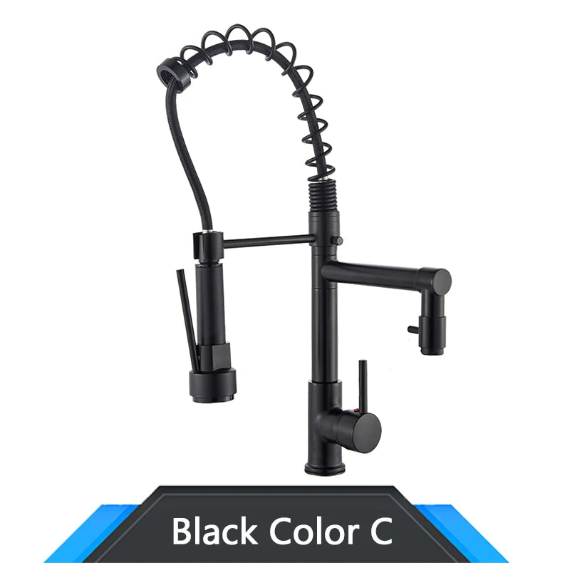 Black Spring Pull Down Kitchen Sink Faucet