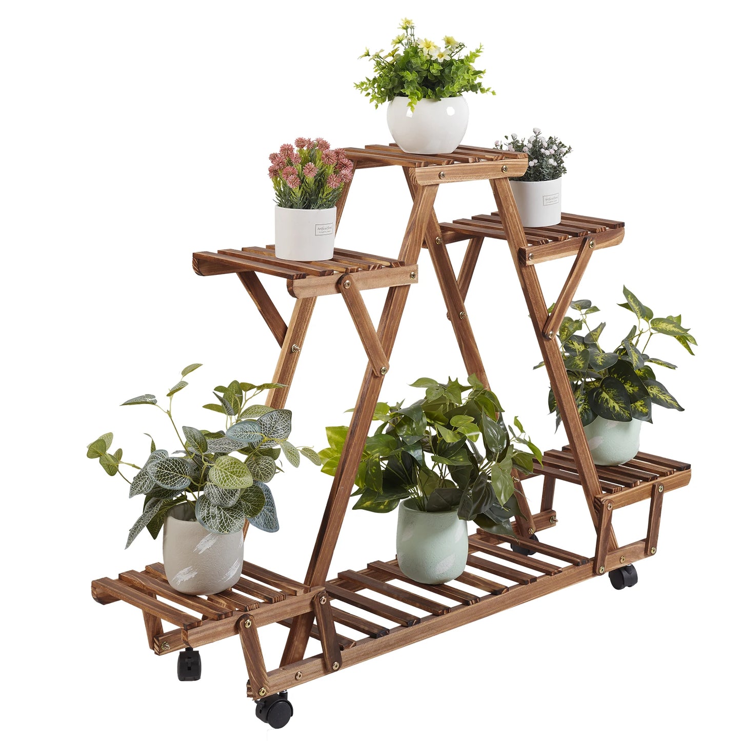 6-Potted Triangular Plant Shelf With Wheels