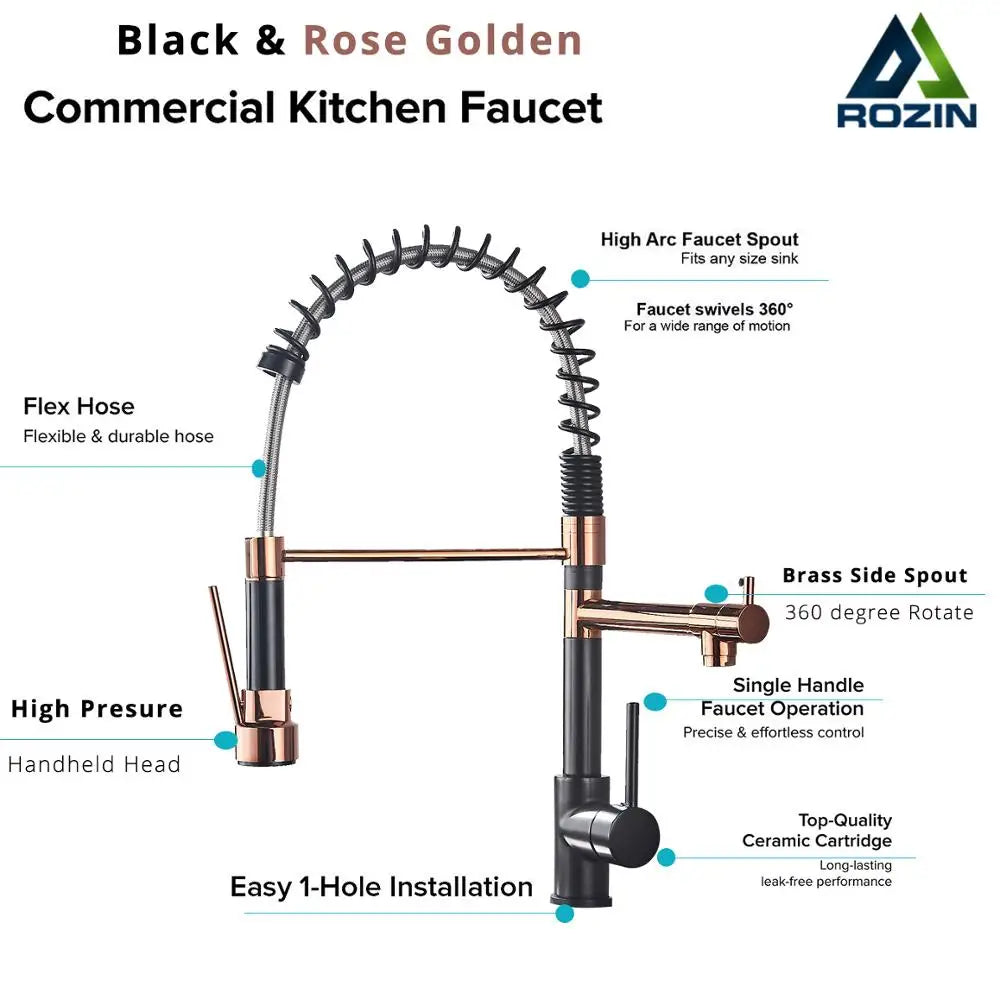 Black Spring Pull Down Kitchen Sink Faucet