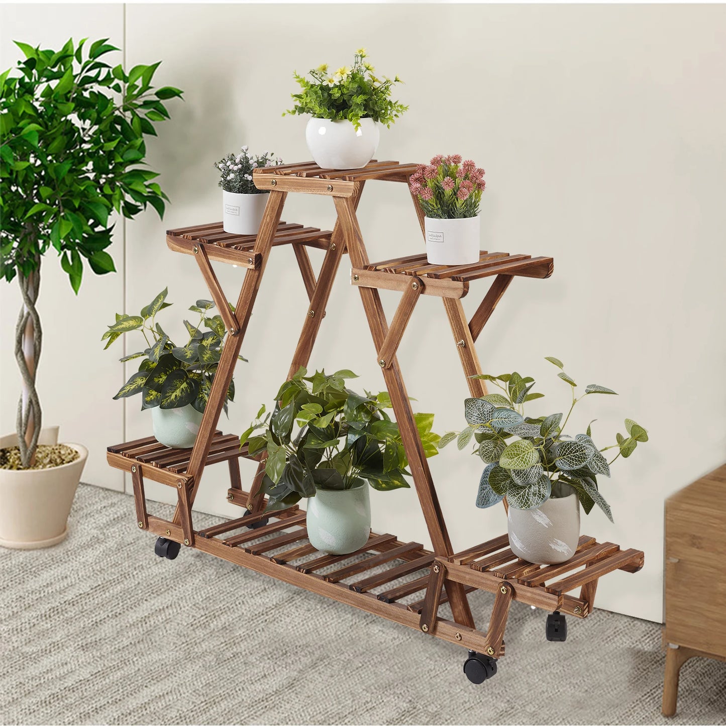 6-Potted Triangular Plant Shelf With Wheels
