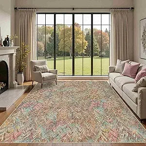Floral Boho 8x10 Area Rugs, Low Pile Wool Carpets