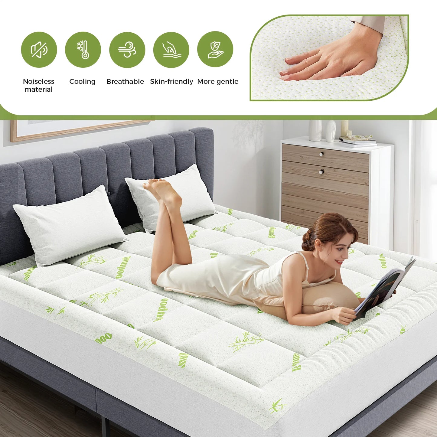 Bamboo Fiber Mattress Topper with Deep Pocket