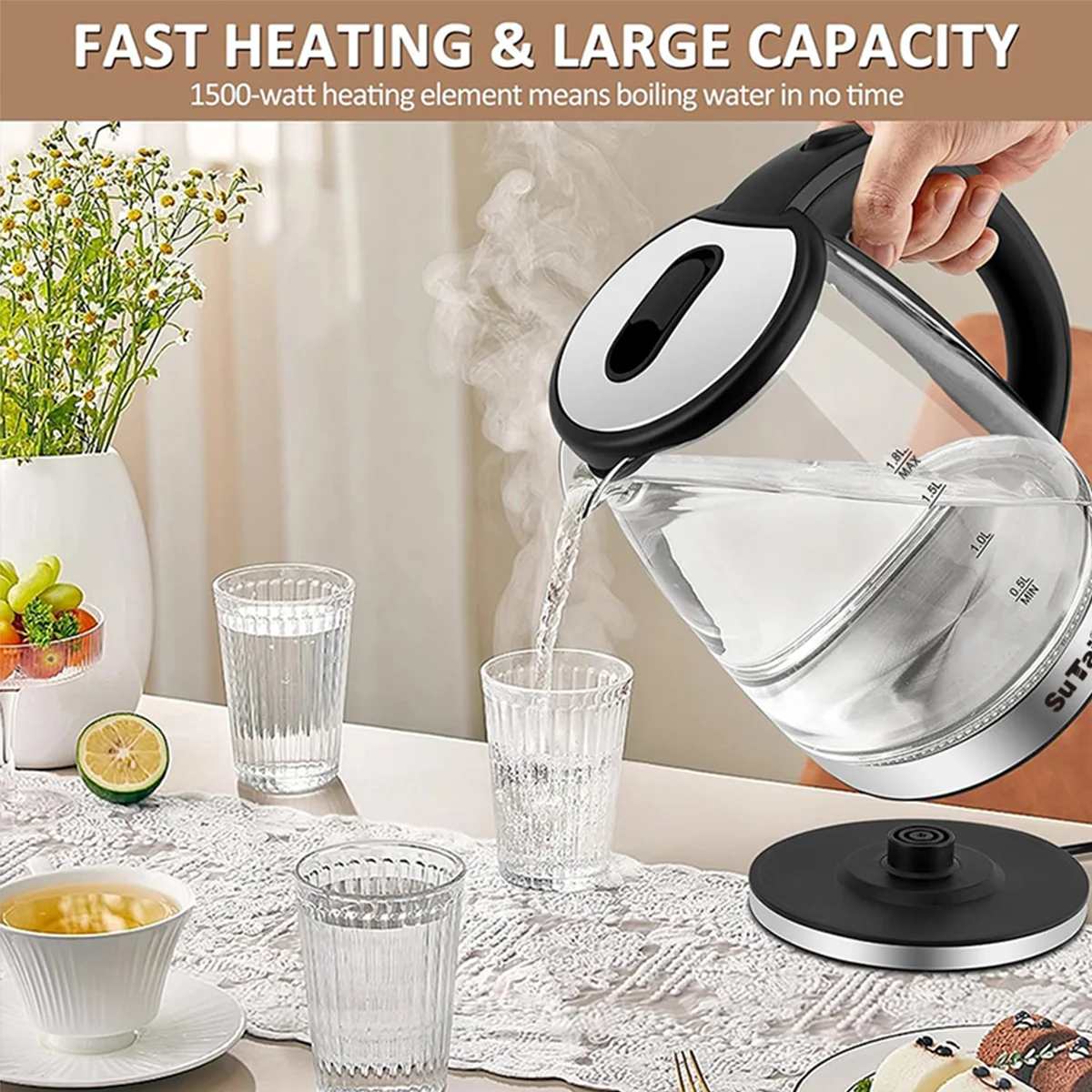 1.8L Electric Glass Water Kettle
