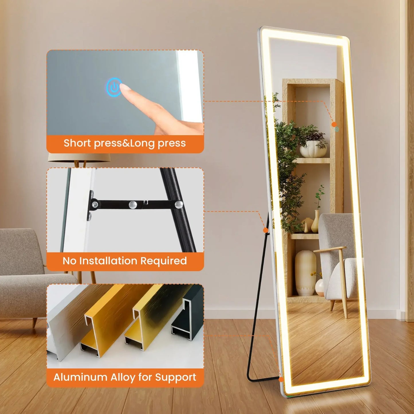 LED Lighted Floor Standing Mirror