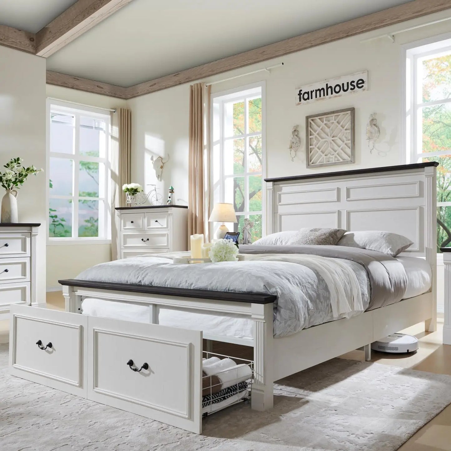 Tall Headboard, Decorative Footboard, Spacious Storage Drawers.