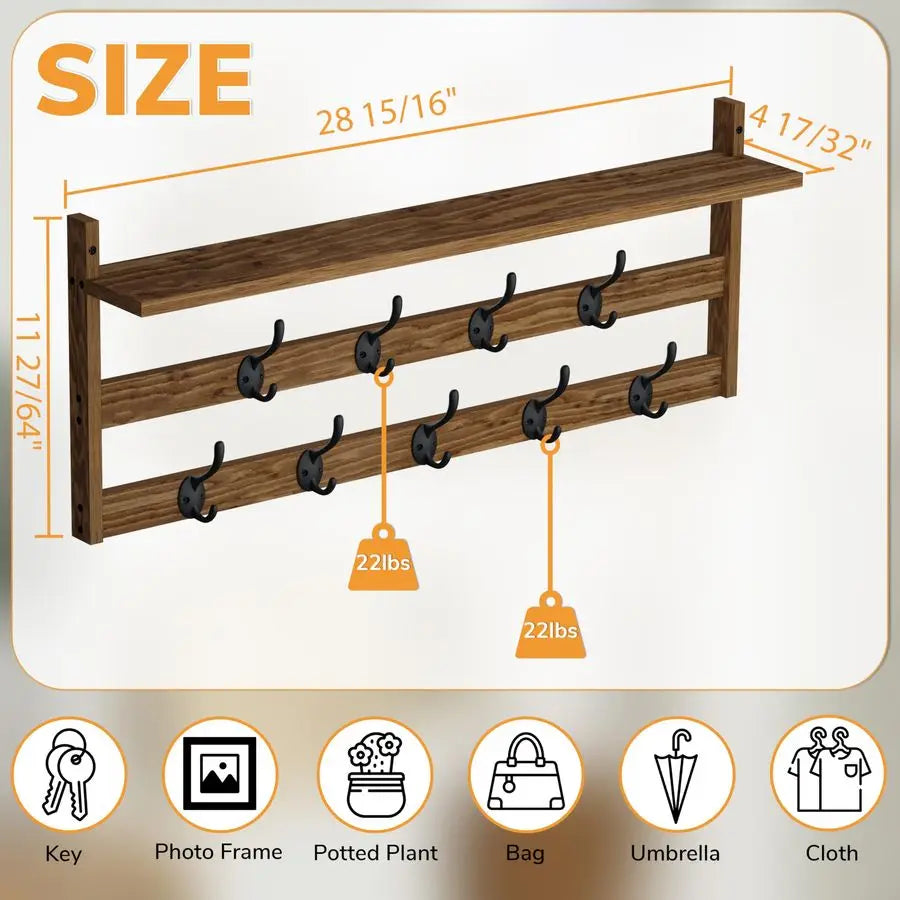 Multi-Task Coat Rack-Wall Mount With Shelf
