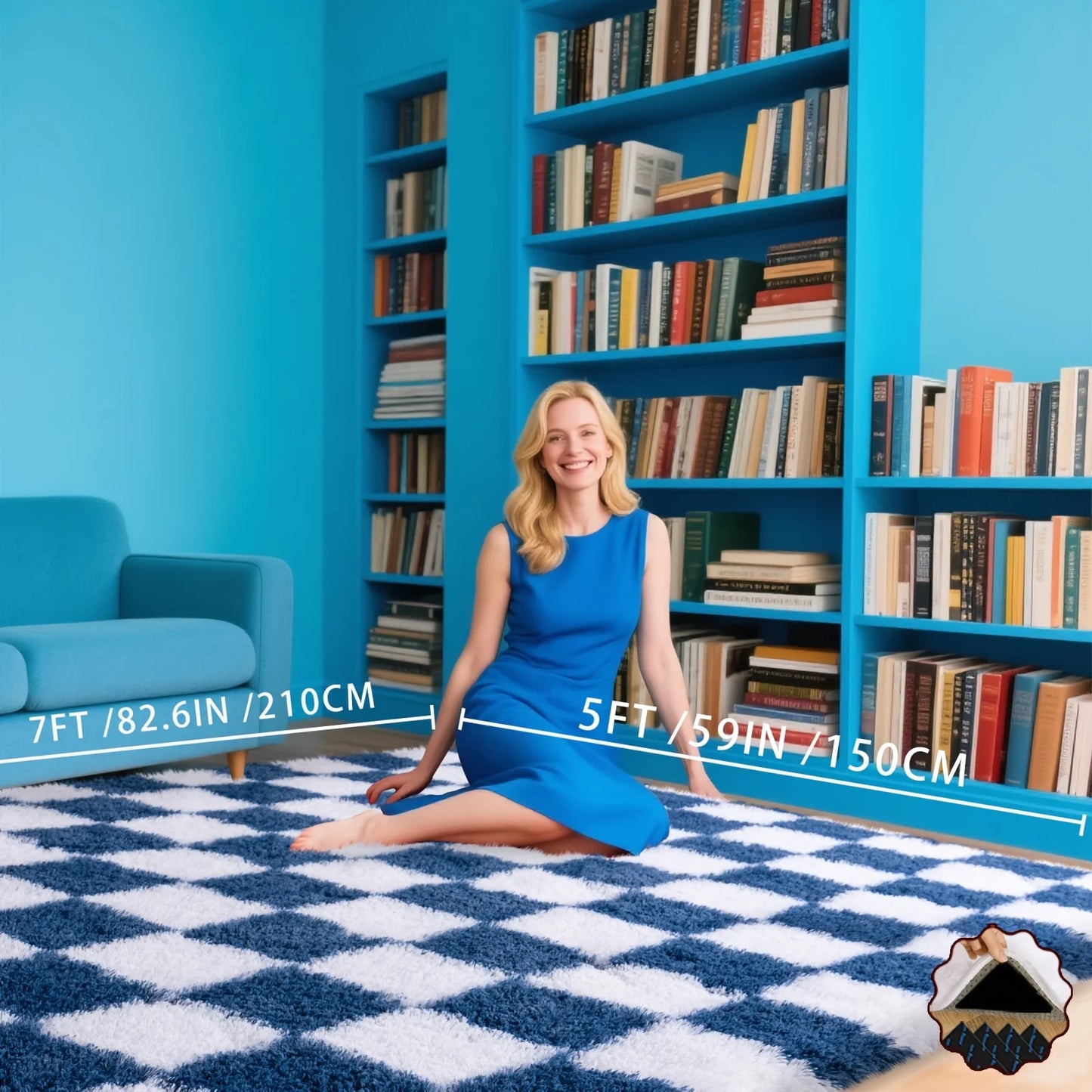 Fluffy And Soft Long-Haired Carpet (Blue)