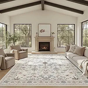 Floral Boho 8x10 Area Rugs, Low Pile Wool Carpets