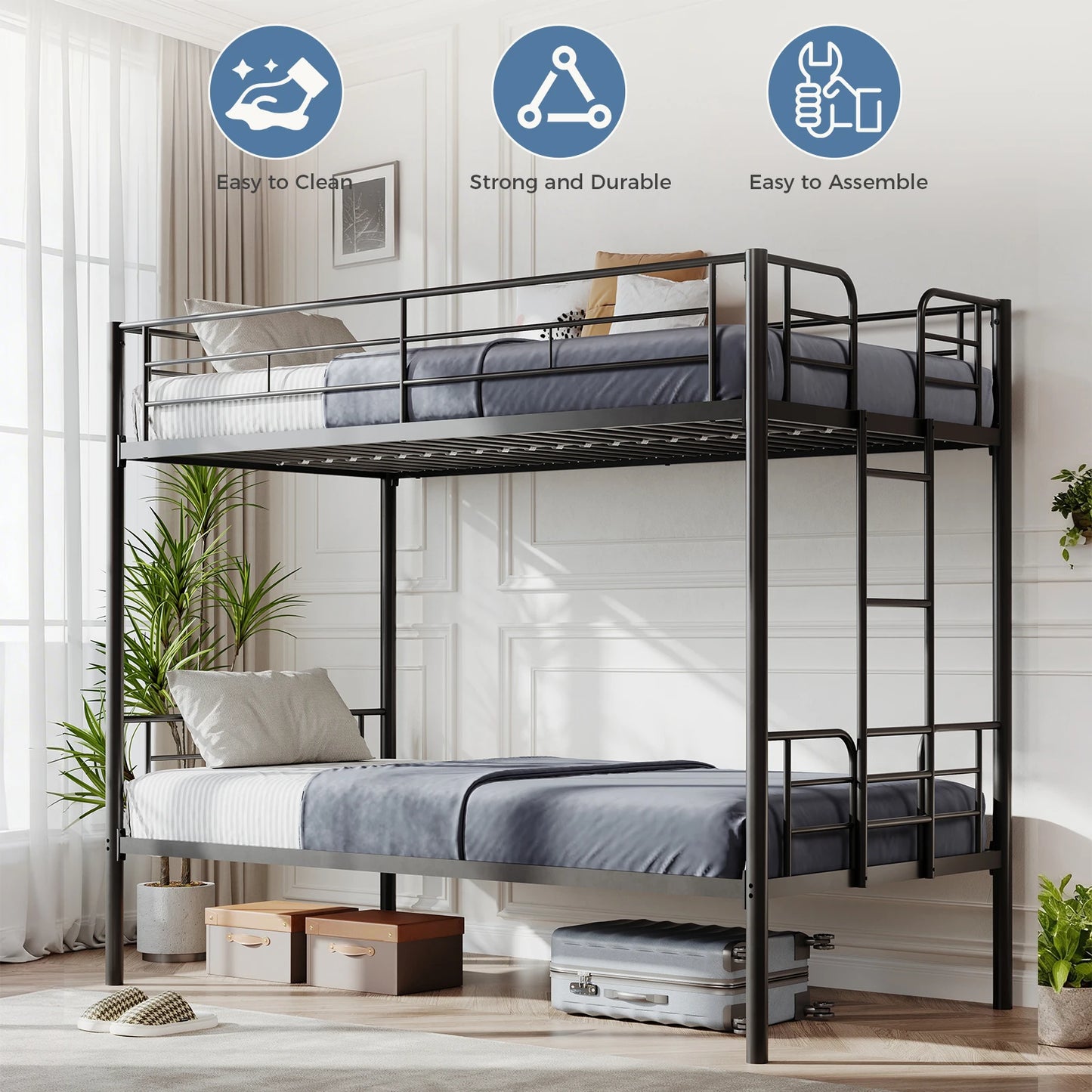 Metal Bunk Bed Frame with Ladder