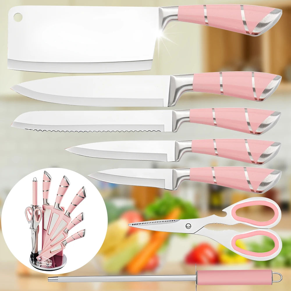 Pink 9PCS Kitchen Knife Set