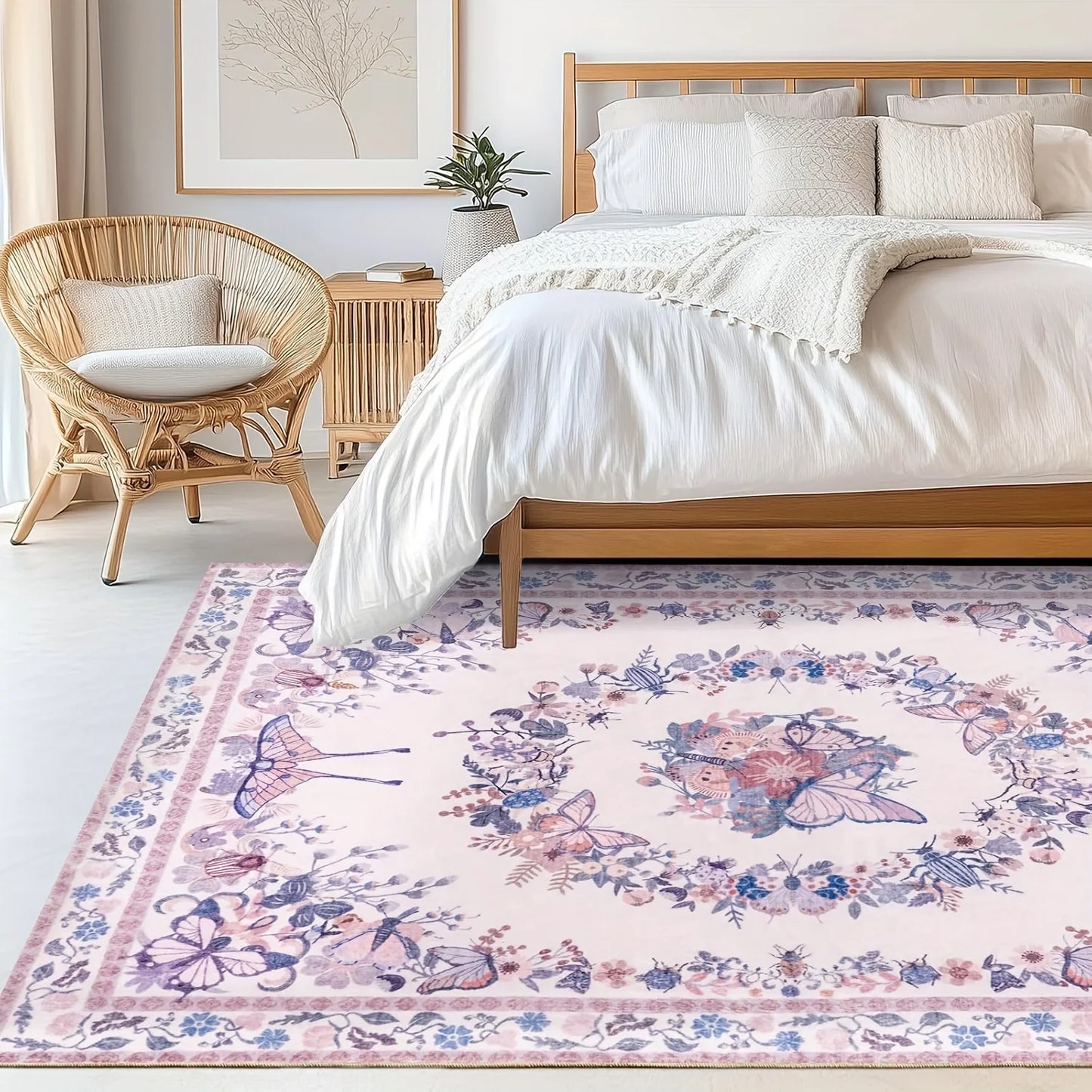Pink Vintage Floral Large Area Rug