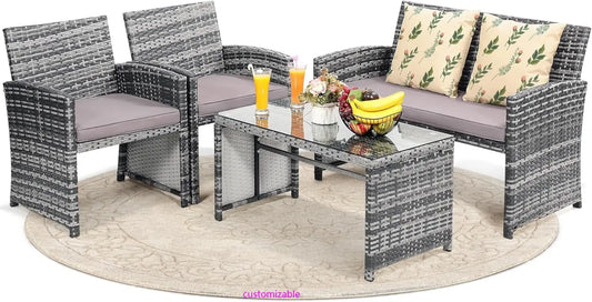 4 Pieces Rattan Patio Furniture Set